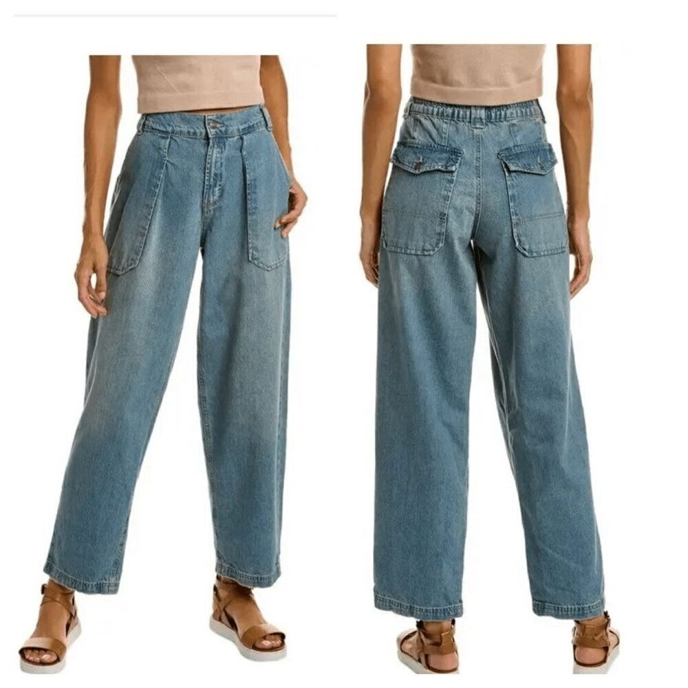 Barrel Jeans XS Low Slung Free People Maeve Oversized Trouser Wide Blue Boho